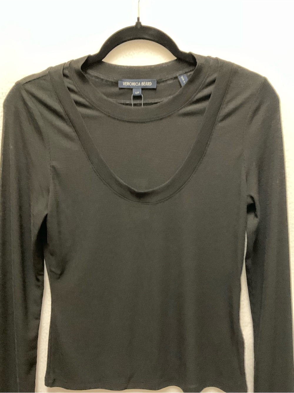 Veronica Beard Black Double-Layer Scoop Long-Sleeve Tee